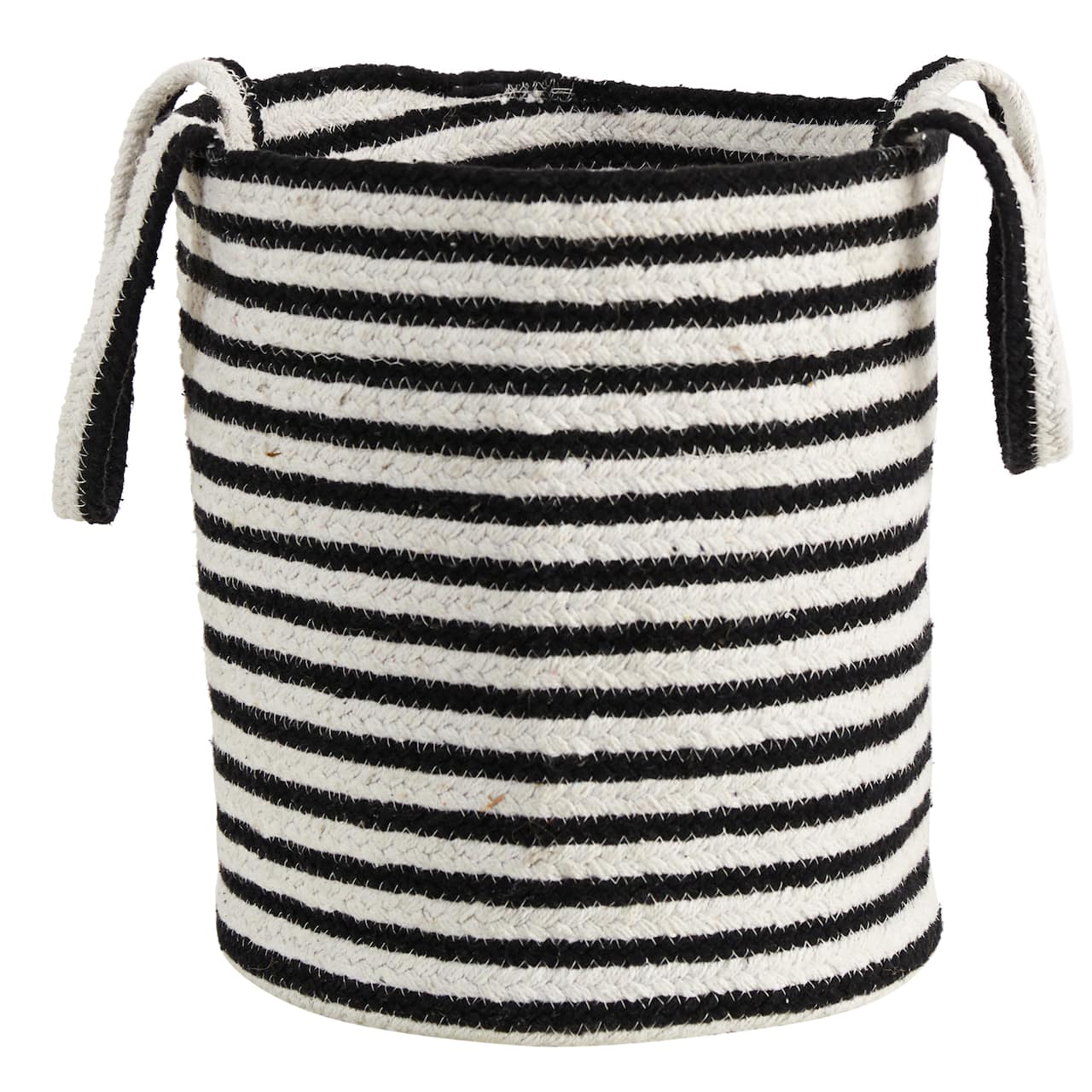 13'' Black & White Striped Natural Cotton & Jute Basket Planter